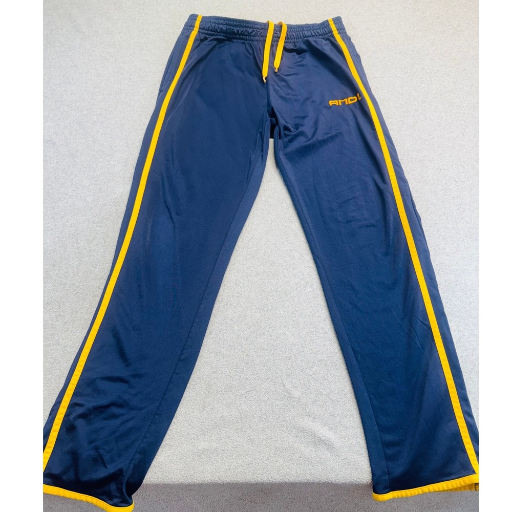 Y2K AND1 Track Pants Mens Large Navy Yellow Athletic Warm Up Basketball Vintage
